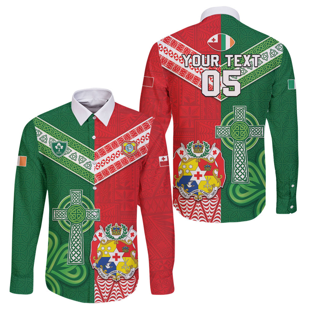 Tonga Ireland Rugby Custom Family Matching Tank Maxi Dress and Hawaiian Shirt Ikale Tahi With Shamrocks Together