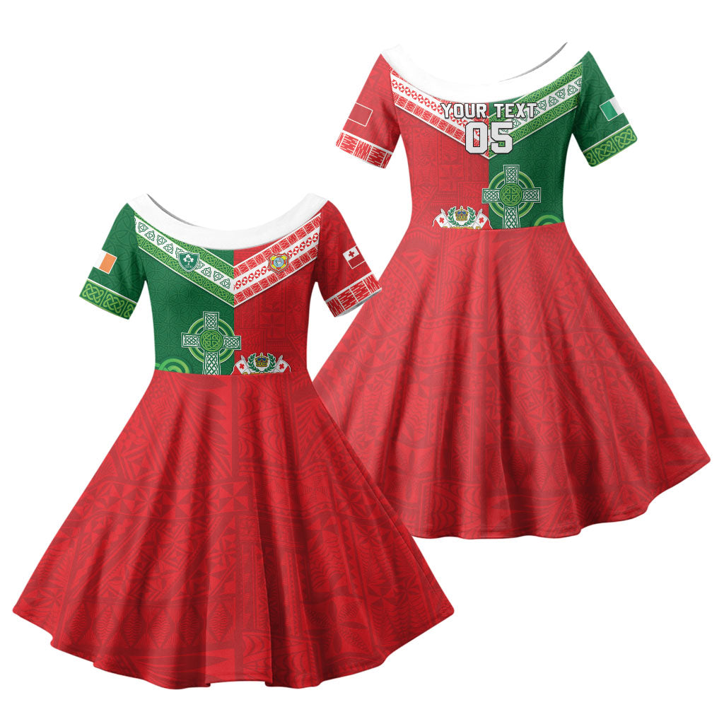 Tonga Ireland Rugby Custom Family Matching Tank Maxi Dress and Hawaiian Shirt Ikale Tahi With Shamrocks Together