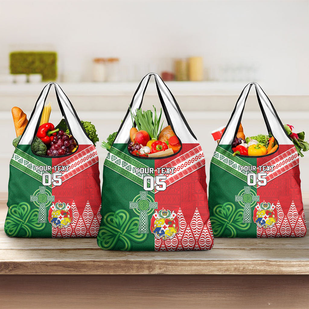 Tonga Ireland Rugby Custom Grocery Bag Ikale Tahi With Shamrocks Together