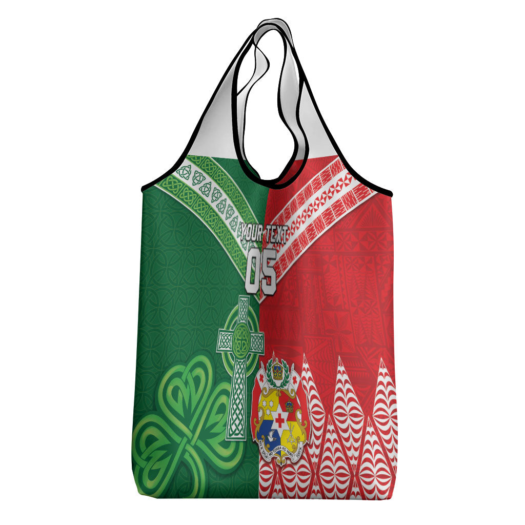 Tonga Ireland Rugby Custom Grocery Bag Ikale Tahi With Shamrocks Together