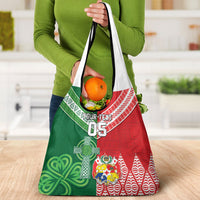 Tonga Ireland Rugby Custom Grocery Bag Ikale Tahi With Shamrocks Together