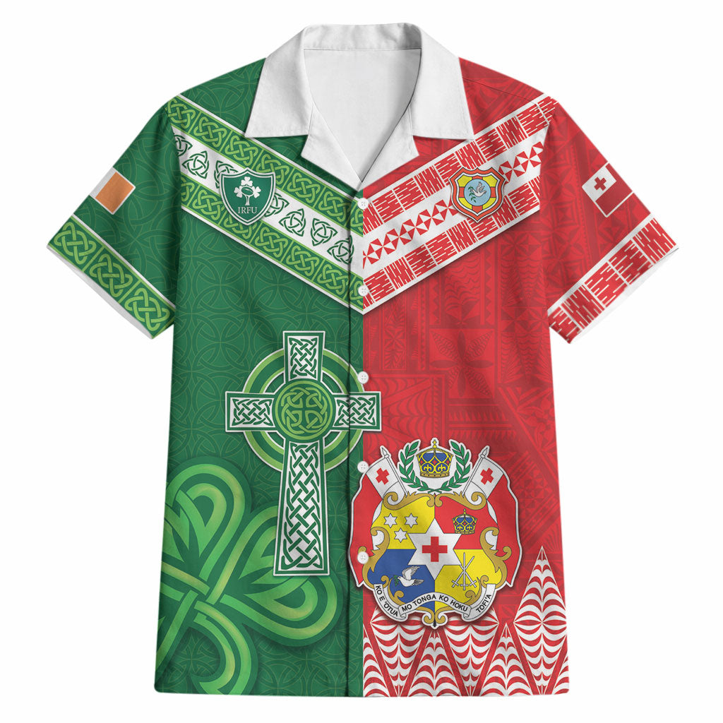 Tonga Ireland Rugby Custom Hawaiian Shirt Ikale Tahi With Shamrocks Together