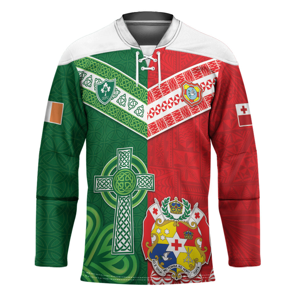 Tonga Ireland Rugby Custom Hockey Jersey Ikale Tahi With Shamrocks Together