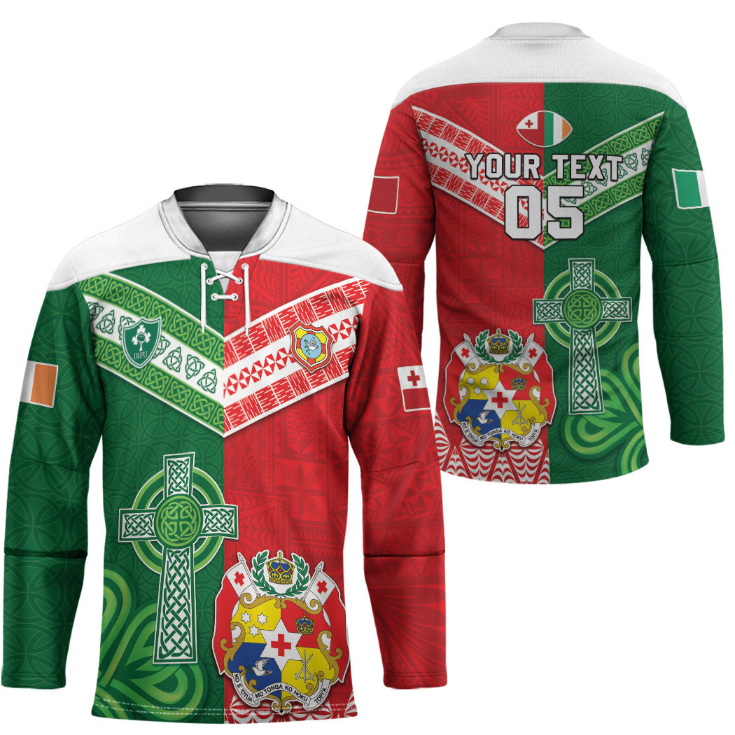 Tonga Ireland Rugby Custom Hockey Jersey Ikale Tahi With Shamrocks Together