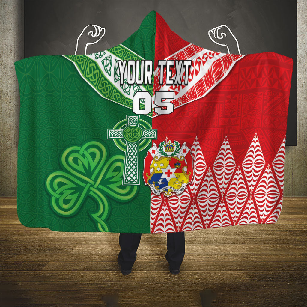 Tonga Ireland Rugby Custom Hooded Blanket Ikale Tahi With Shamrocks Together