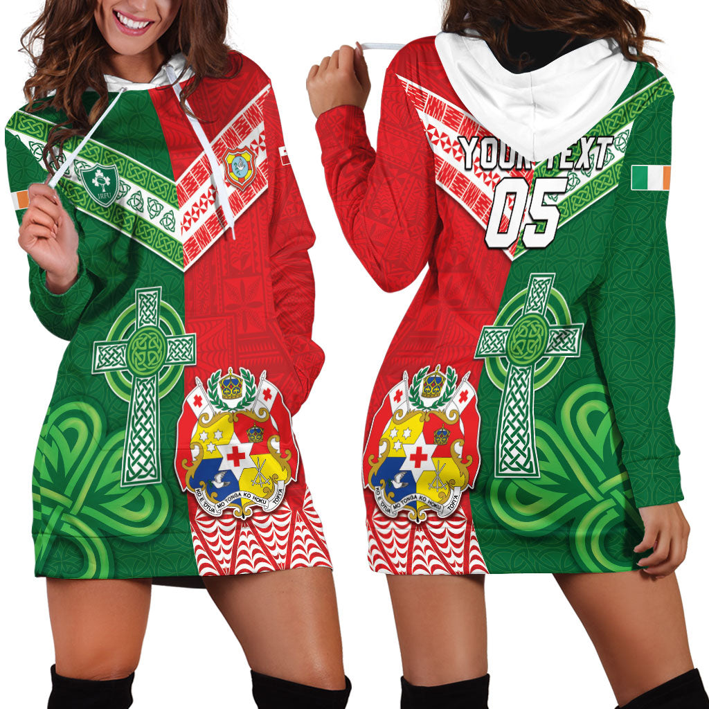 Tonga Ireland Rugby Custom Hoodie Dress Ikale Tahi With Shamrocks Together