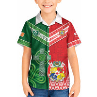 Tonga Ireland Rugby Custom Kid Hawaiian Shirt Ikale Tahi With Shamrocks Together