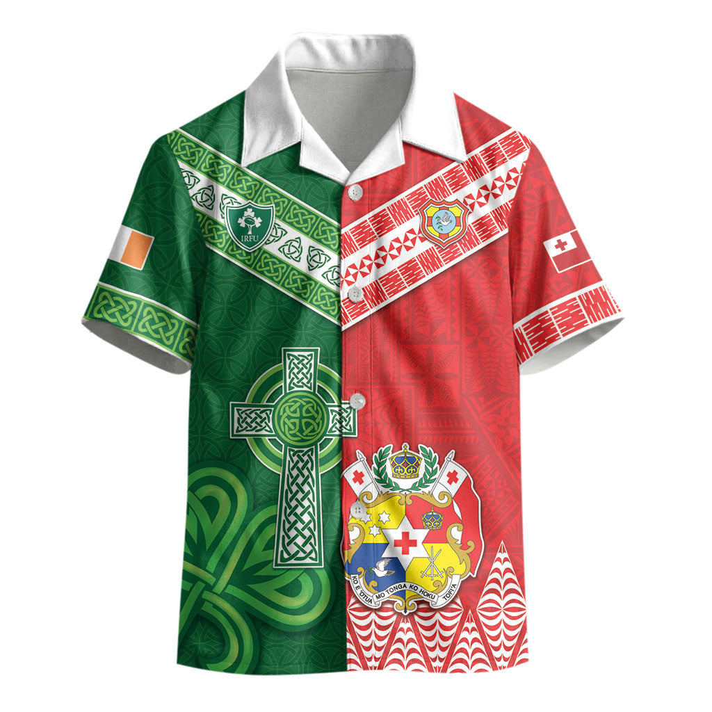 Tonga Ireland Rugby Custom Kid Hawaiian Shirt Ikale Tahi With Shamrocks Together