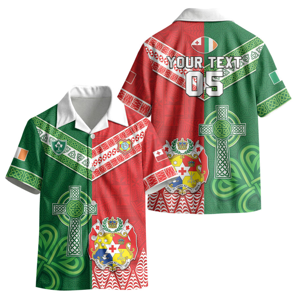 Tonga Ireland Rugby Custom Kid Hawaiian Shirt Ikale Tahi With Shamrocks Together