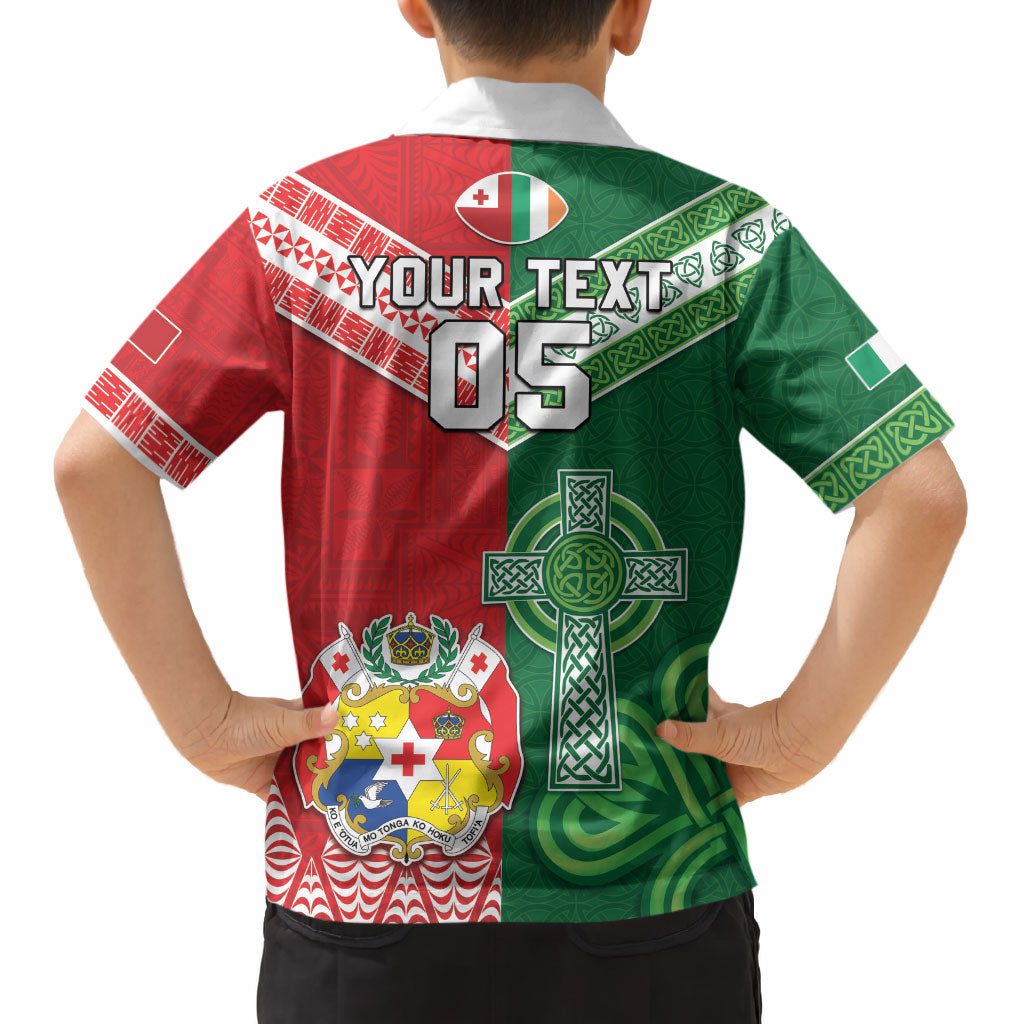 Tonga Ireland Rugby Custom Kid Hawaiian Shirt Ikale Tahi With Shamrocks Together