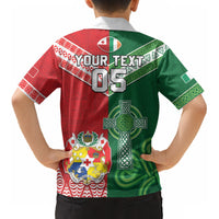 Tonga Ireland Rugby Custom Kid Hawaiian Shirt Ikale Tahi With Shamrocks Together