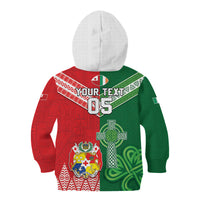 Tonga Ireland Rugby Custom Kid Hoodie Ikale Tahi With Shamrocks Together