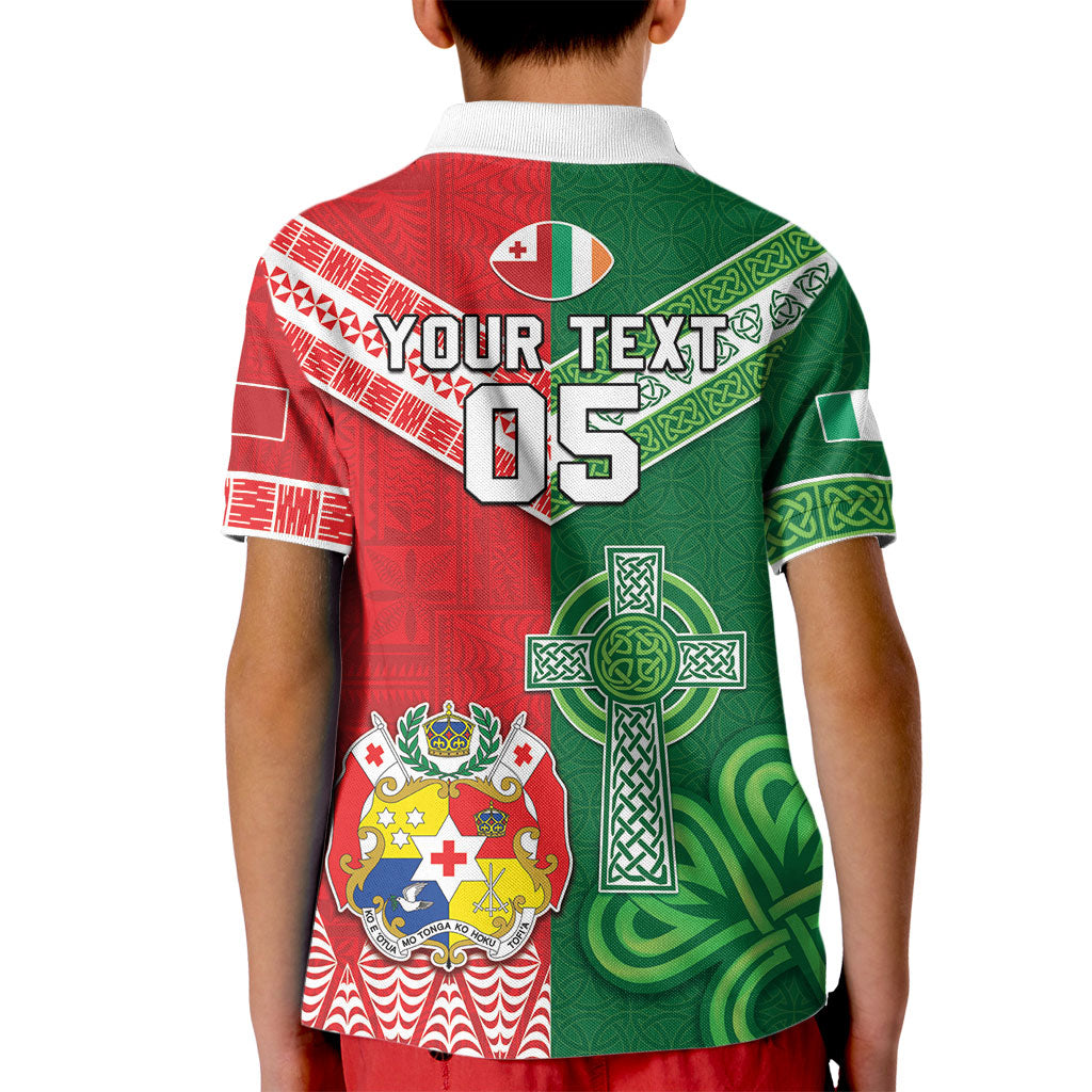 Tonga Ireland Rugby Custom Kid Polo Shirt Ikale Tahi With Shamrocks Together