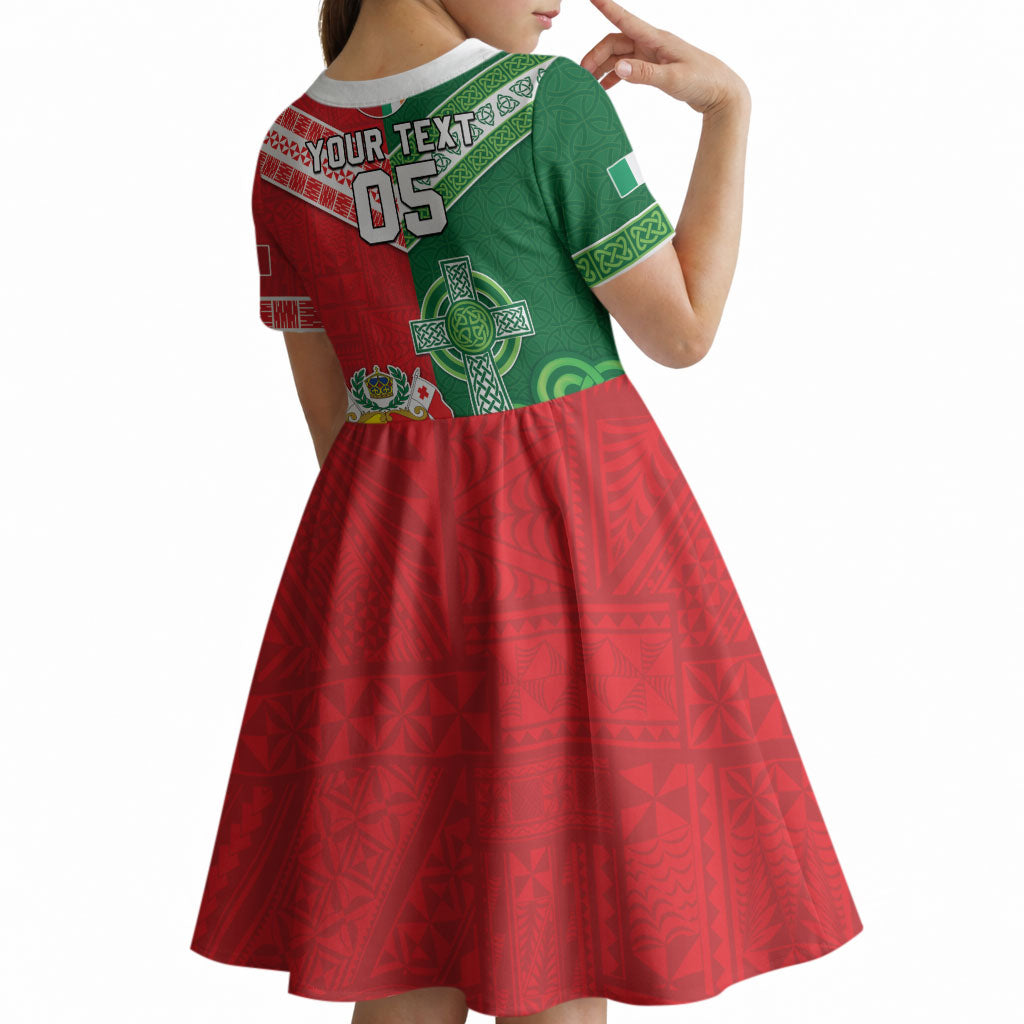 Tonga Ireland Rugby Custom Kid Short Sleeve Dress Ikale Tahi With Shamrocks Together