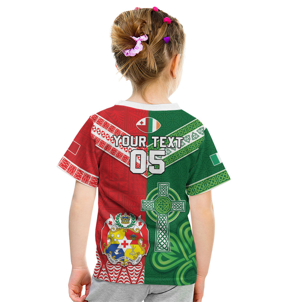 Tonga Ireland Rugby Custom Kid T Shirt Ikale Tahi With Shamrocks Together