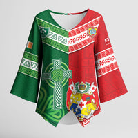 Tonga Ireland Rugby Custom Kimono Sleeve Blouse Ikale Tahi With Shamrocks Together