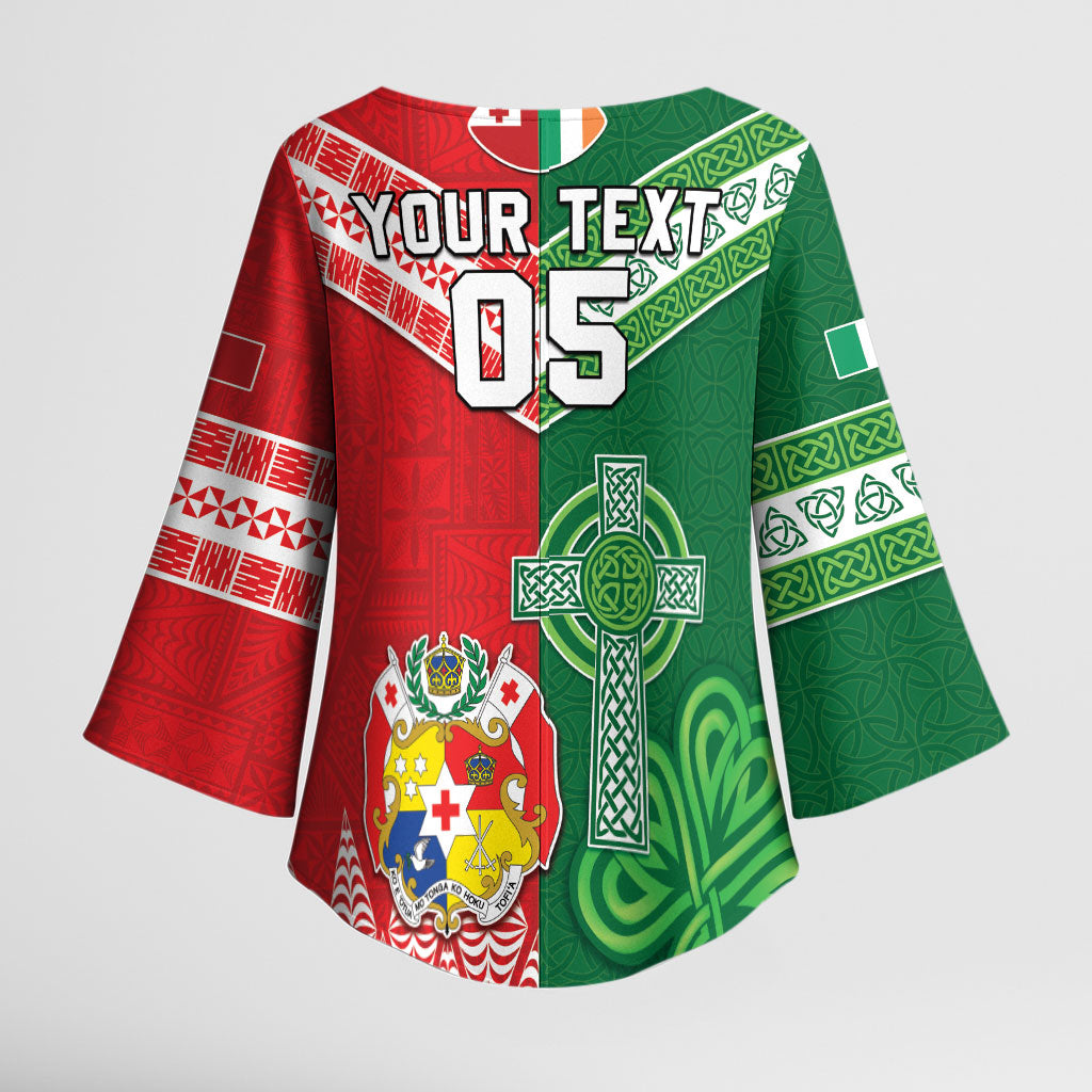Tonga Ireland Rugby Custom Kimono Sleeve Blouse Ikale Tahi With Shamrocks Together
