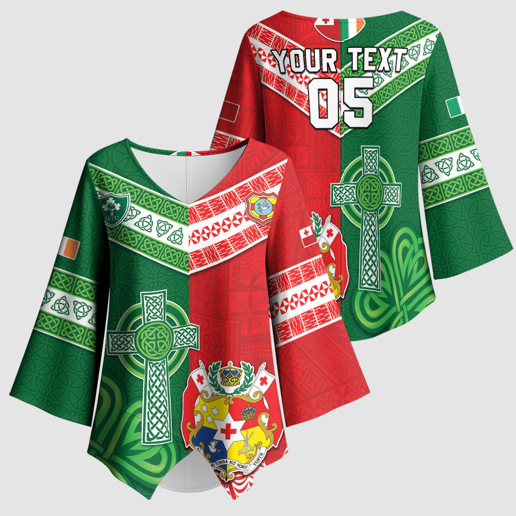 Tonga Ireland Rugby Custom Kimono Sleeve Blouse Ikale Tahi With Shamrocks Together