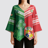 Tonga Ireland Rugby Custom Kimono Sleeve Blouse Ikale Tahi With Shamrocks Together