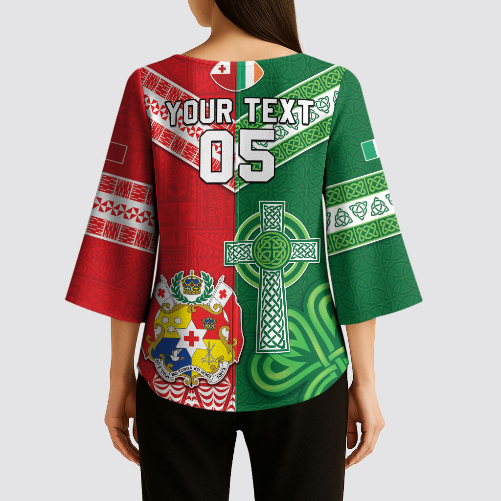 Tonga Ireland Rugby Custom Kimono Sleeve Blouse Ikale Tahi With Shamrocks Together