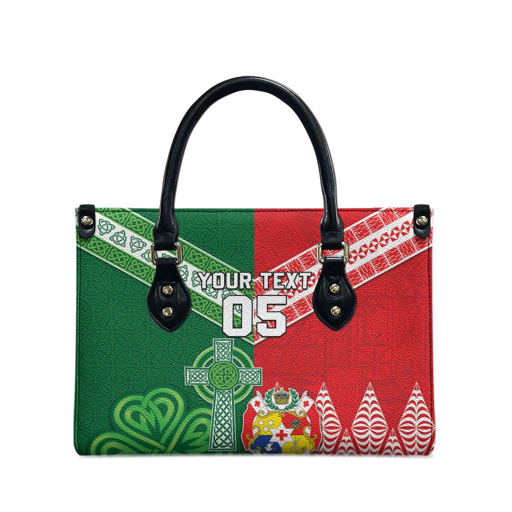 Tonga Ireland Rugby Custom Leather Bag Ikale Tahi With Shamrocks Together
