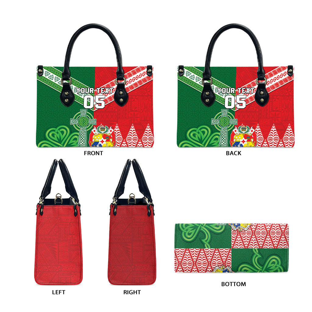 Tonga Ireland Rugby Custom Leather Bag Ikale Tahi With Shamrocks Together
