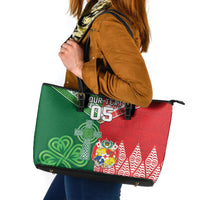 Tonga Ireland Rugby Custom Leather Tote Bag Ikale Tahi With Shamrocks Together