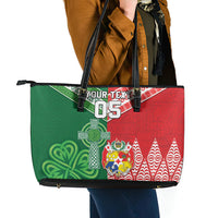 Tonga Ireland Rugby Custom Leather Tote Bag Ikale Tahi With Shamrocks Together