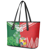 Tonga Ireland Rugby Custom Leather Tote Bag Ikale Tahi With Shamrocks Together