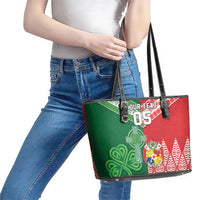 Tonga Ireland Rugby Custom Leather Tote Bag Ikale Tahi With Shamrocks Together