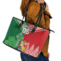 Tonga Ireland Rugby Custom Leather Tote Bag Ikale Tahi With Shamrocks Together