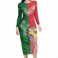 Tonga Ireland Rugby Custom Long Sleeve Bodycon Dress Ikale Tahi With Shamrocks Together