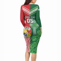 Tonga Ireland Rugby Custom Long Sleeve Bodycon Dress Ikale Tahi With Shamrocks Together