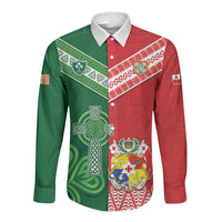 Tonga Ireland Rugby Custom Long Sleeve Button Shirt Ikale Tahi With Shamrocks Together