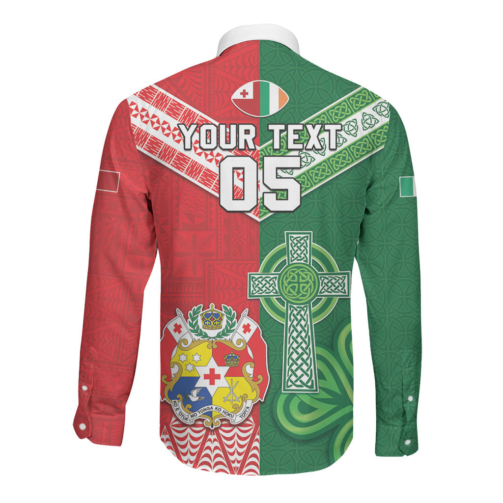 Tonga Ireland Rugby Custom Long Sleeve Button Shirt Ikale Tahi With Shamrocks Together