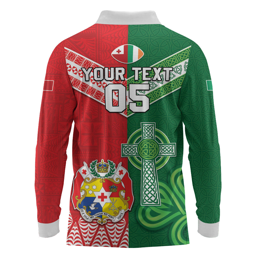 Tonga Ireland Rugby Custom Long Sleeve Polo Shirt Ikale Tahi With Shamrocks Together