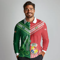 Tonga Ireland Rugby Custom Long Sleeve Polo Shirt Ikale Tahi With Shamrocks Together