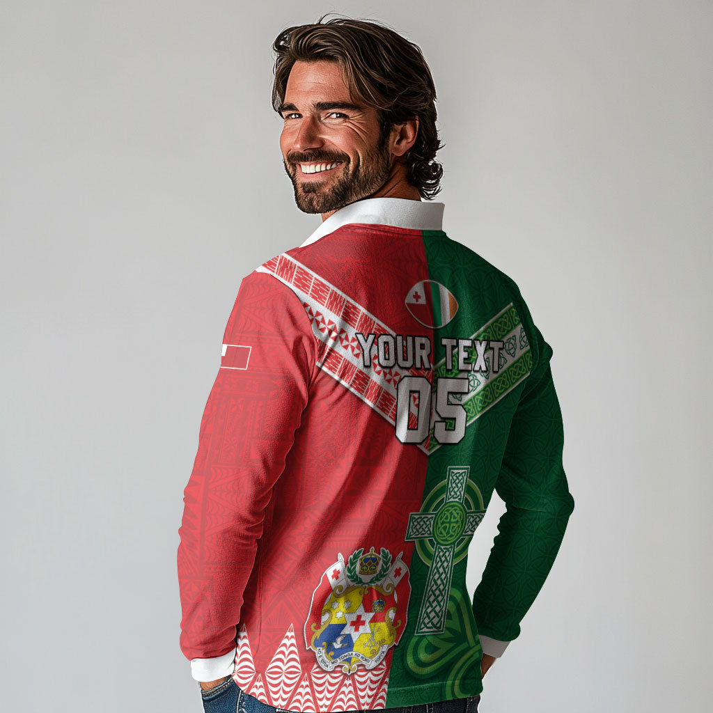 Tonga Ireland Rugby Custom Long Sleeve Polo Shirt Ikale Tahi With Shamrocks Together