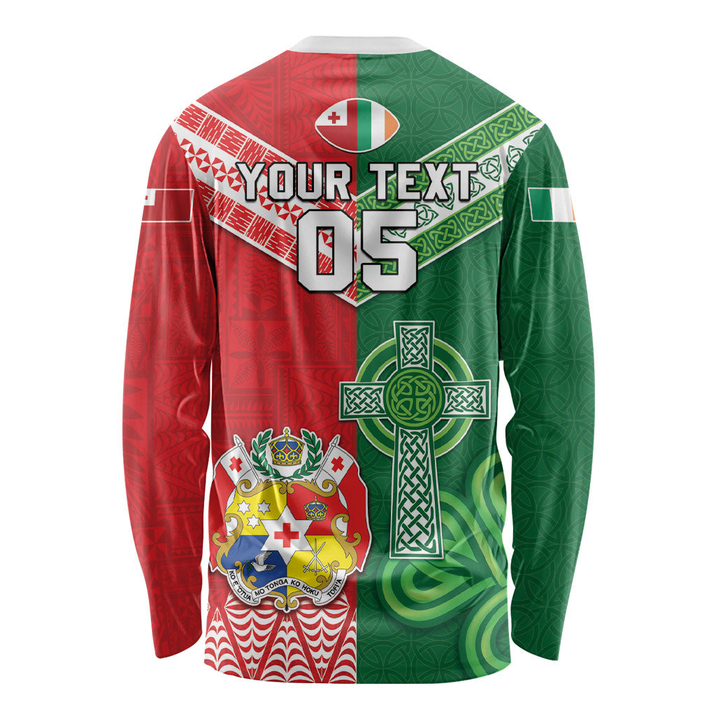 Tonga Ireland Rugby Custom Long Sleeve Shirt Ikale Tahi With Shamrocks Together
