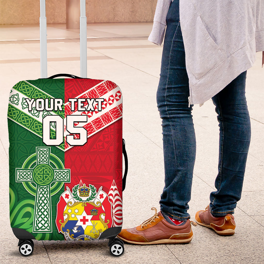 Tonga Ireland Rugby Custom Luggage Cover Ikale Tahi With Shamrocks Together