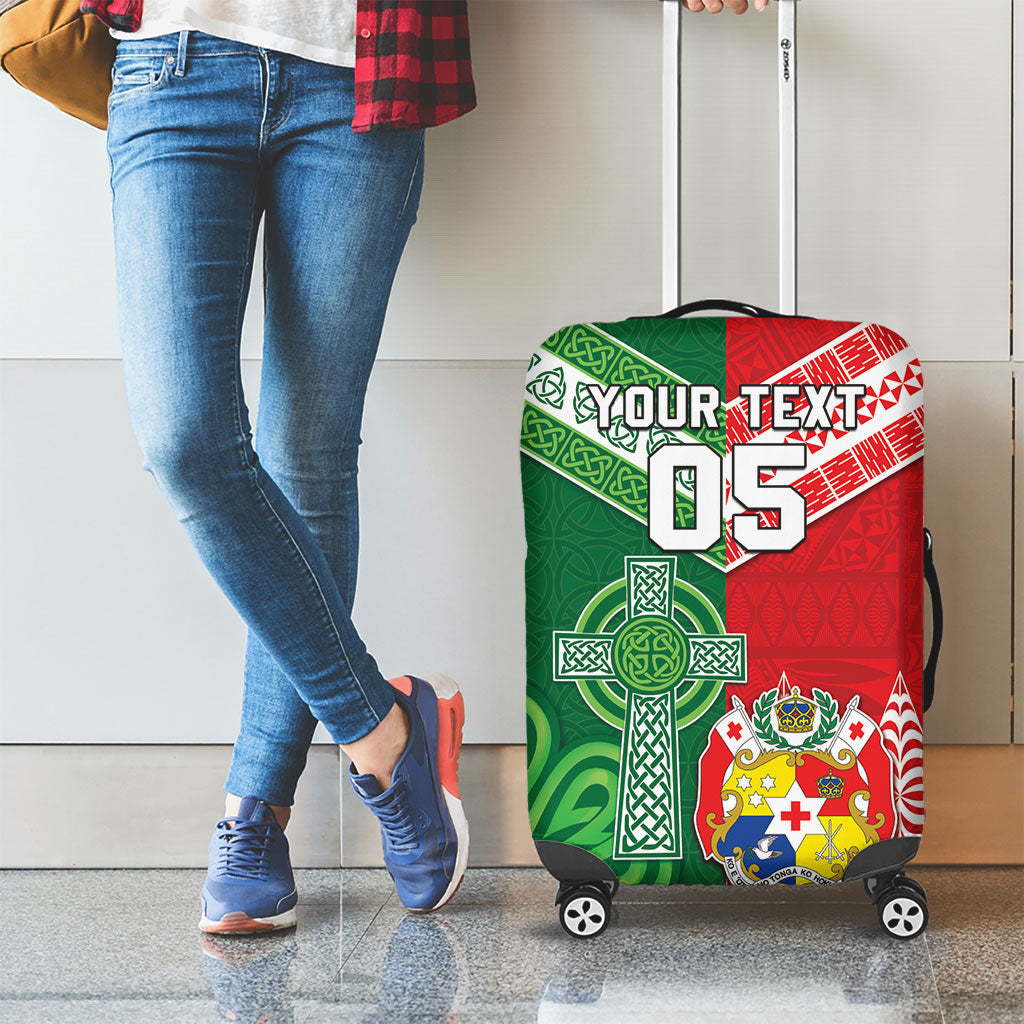 Tonga Ireland Rugby Custom Luggage Cover Ikale Tahi With Shamrocks Together