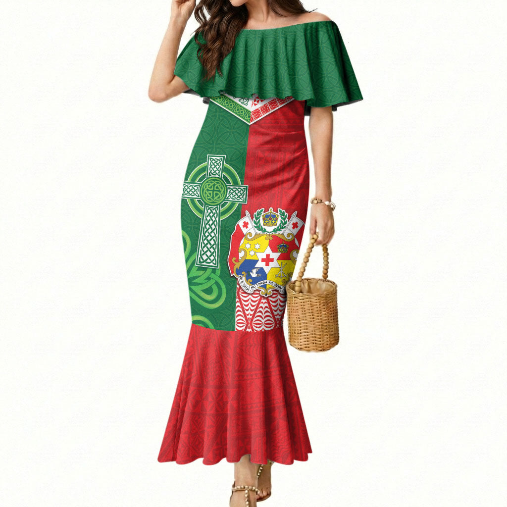 Tonga Ireland Rugby Custom Mermaid Dress Ikale Tahi With Shamrocks Together