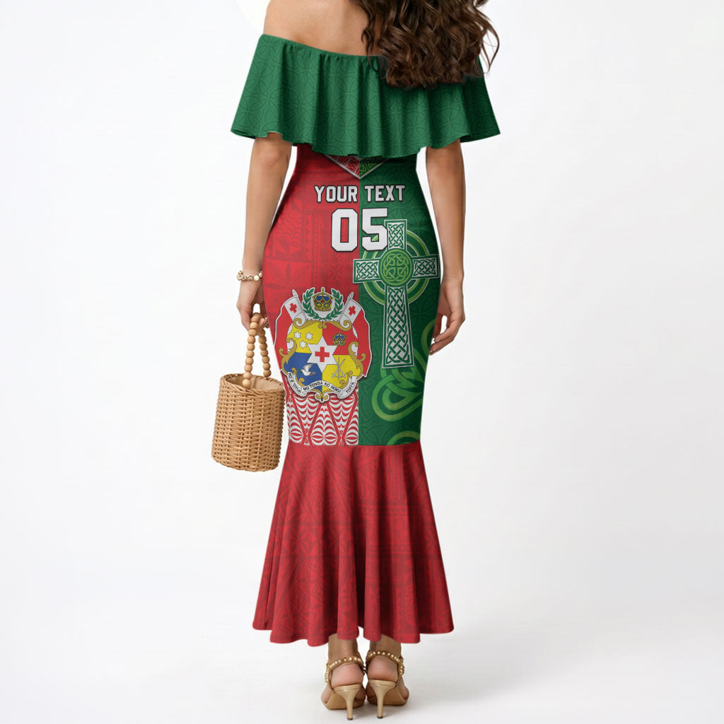 Tonga Ireland Rugby Custom Mermaid Dress Ikale Tahi With Shamrocks Together