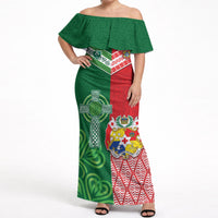 Tonga Ireland Rugby Custom Off Shoulder Maxi Dress Ikale Tahi With Shamrocks Together