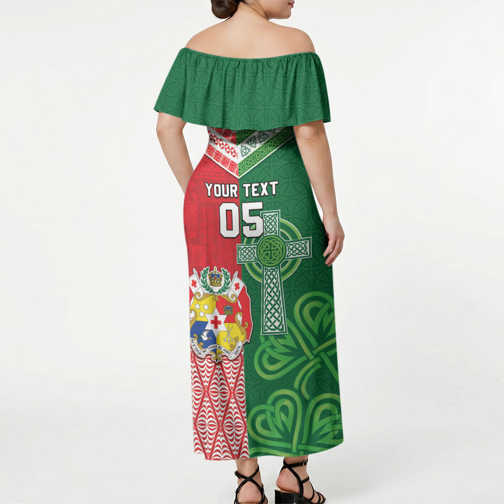 Tonga Ireland Rugby Custom Off Shoulder Maxi Dress Ikale Tahi With Shamrocks Together