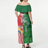 Tonga Ireland Rugby Custom Off Shoulder Maxi Dress Ikale Tahi With Shamrocks Together