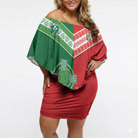Tonga Ireland Rugby Custom Off Shoulder Short Dress Ikale Tahi With Shamrocks Together