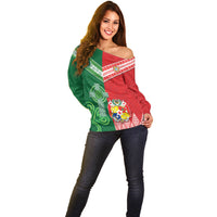 Tonga Ireland Rugby Custom Off Shoulder Sweater Ikale Tahi With Shamrocks Together