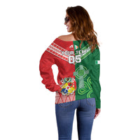 Tonga Ireland Rugby Custom Off Shoulder Sweater Ikale Tahi With Shamrocks Together