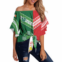 Tonga Ireland Rugby Custom Off Shoulder Wrap Waist Top Ikale Tahi With Shamrocks Together